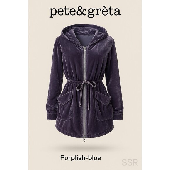 Pete & Greta by Johnny Was Velvet Hooded Jacket Purple Plum Silk Blend Drawstrin - Picture 1 of 10